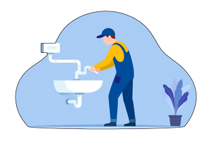 Plumber fixing residential sink pipes during plumbing service call.